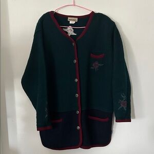 Marie Claire Dark Green and Burgundy Cardigan